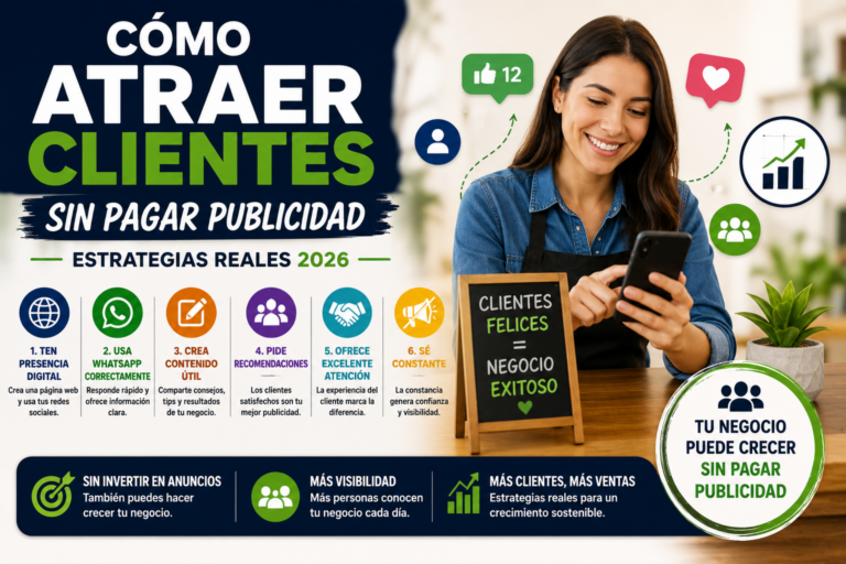 Atraer clientes sin pagar publicidad en 2026 mediante estrategias digitales, WhatsApp y contenido para negocios