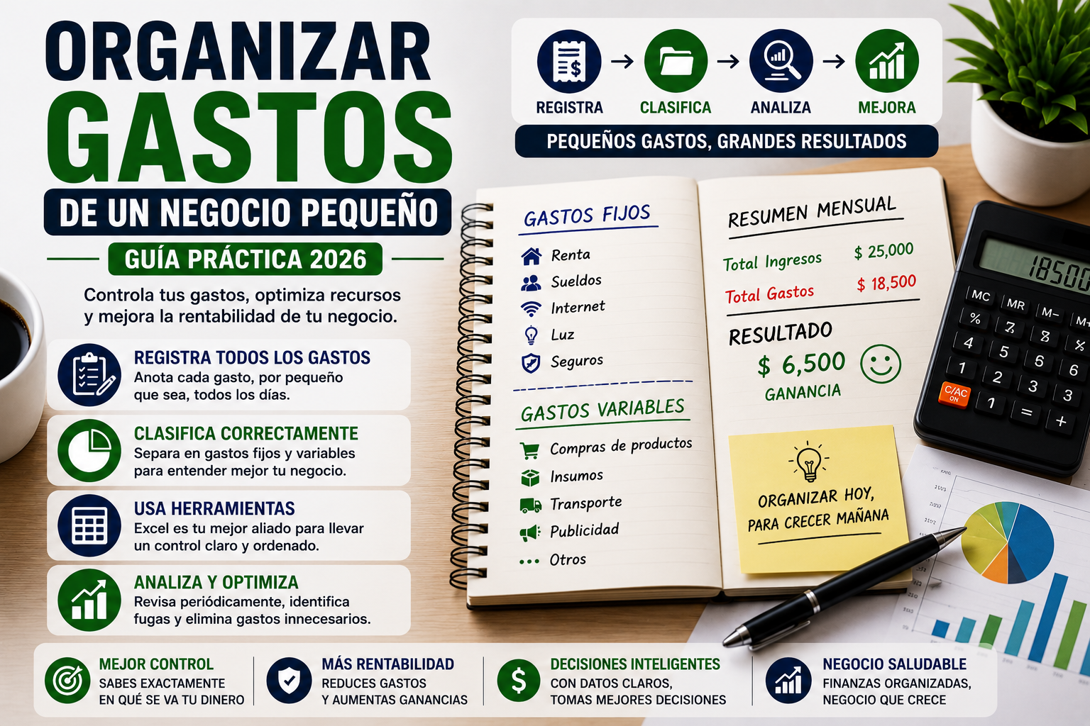 Organizar gastos de un negocio pequeño en 2026 con control de ingresos, clasificación de gastos y mejora de rentabilidad